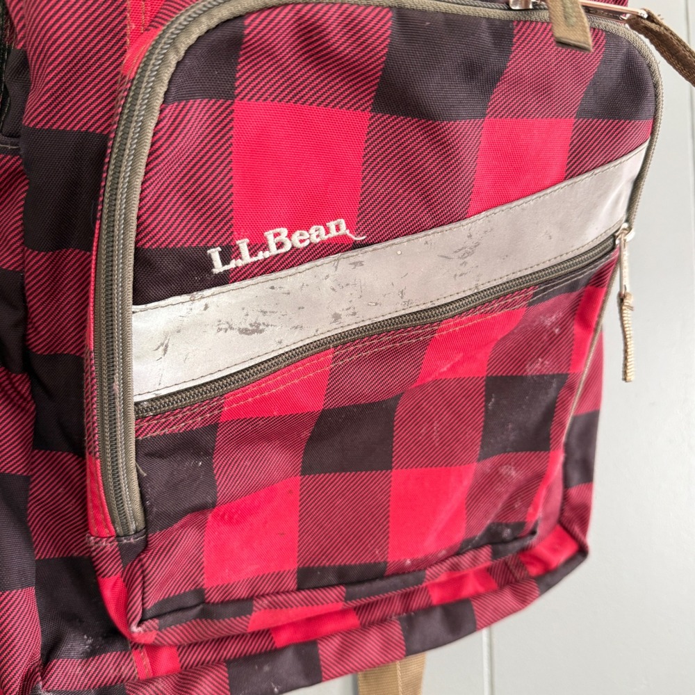 LL Bean Deluxe Book Pack Backpack Red Lap Top Buffalo Plaid 236564 Unisex- READ - Picture 2 of 13